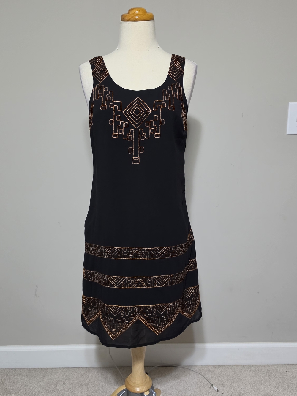 Sugarlips Black & Gold Metallic Black Mini Dress with Copper Embroidery